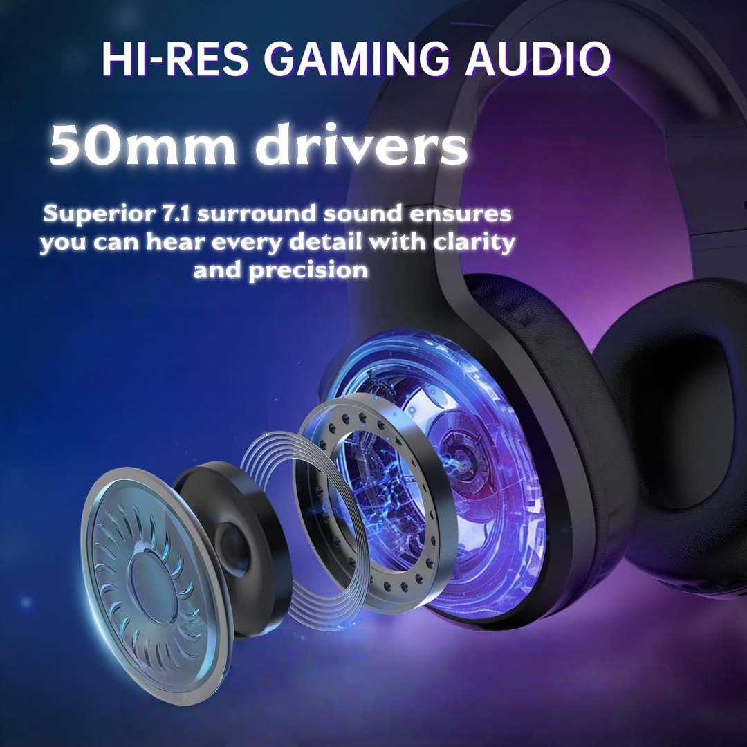 Bzumk Gzum1 Wireless Gaming Headset 3 Mode Bluetooth 2.4G Wired Headphones with Mic Noise Cancelling Over Ear Game Headphones for PC PS5 Switch Phone