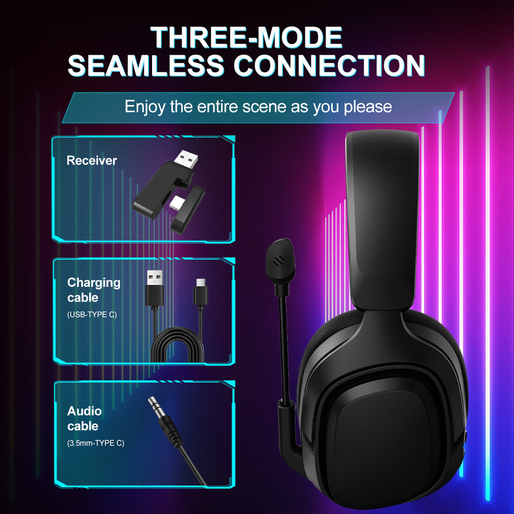 Bzumk GT808 Wireless Gaming Headset Headworn Bluetooth 2.4g Wireless Wired Three Mode Lightweight E-Sports Gamer Headphone