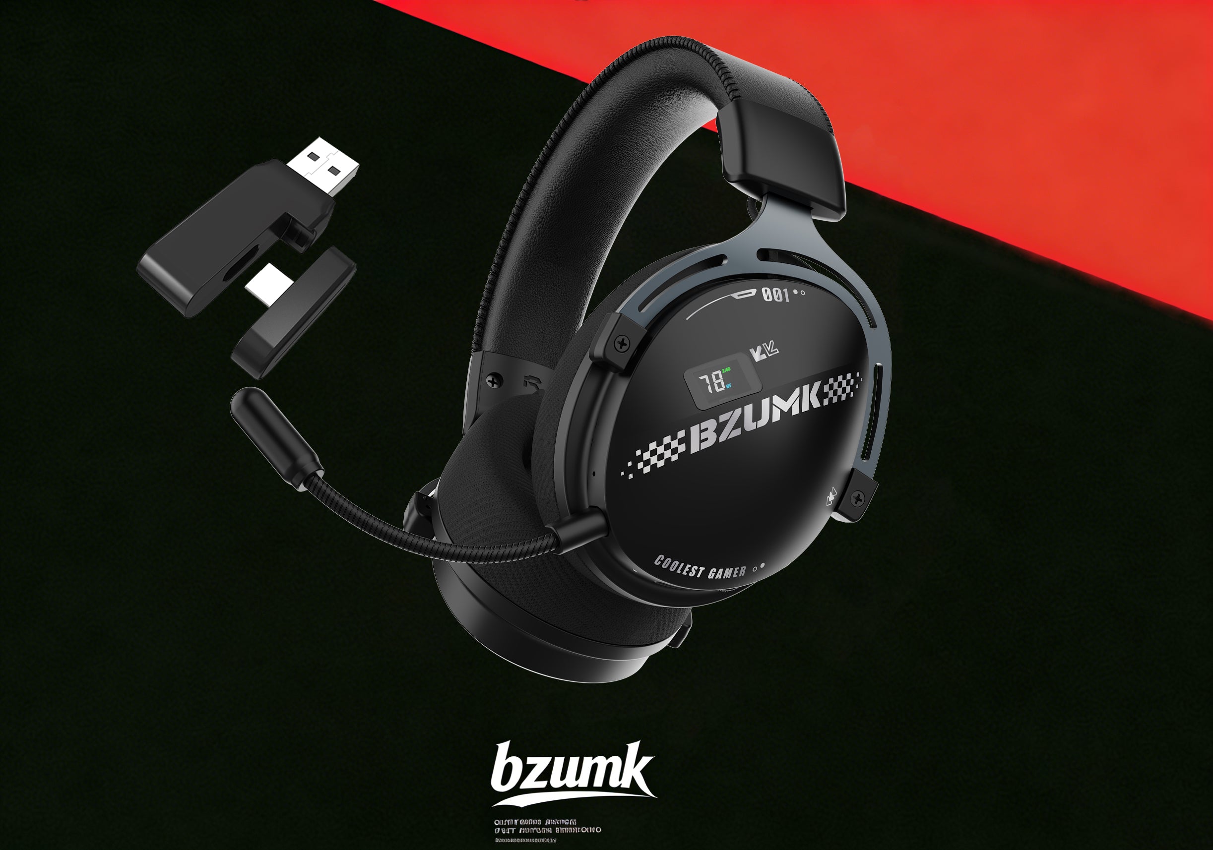 Bzumk GT802 3-Mode Gaming Headset 2.4G Wireless Bluetooth 5.3 Wired Over Ear Headphones Low Latency RGB Light Detachable Mic Noise Isolation Game Headset for PC PS5 Xbox Switch Mobile
