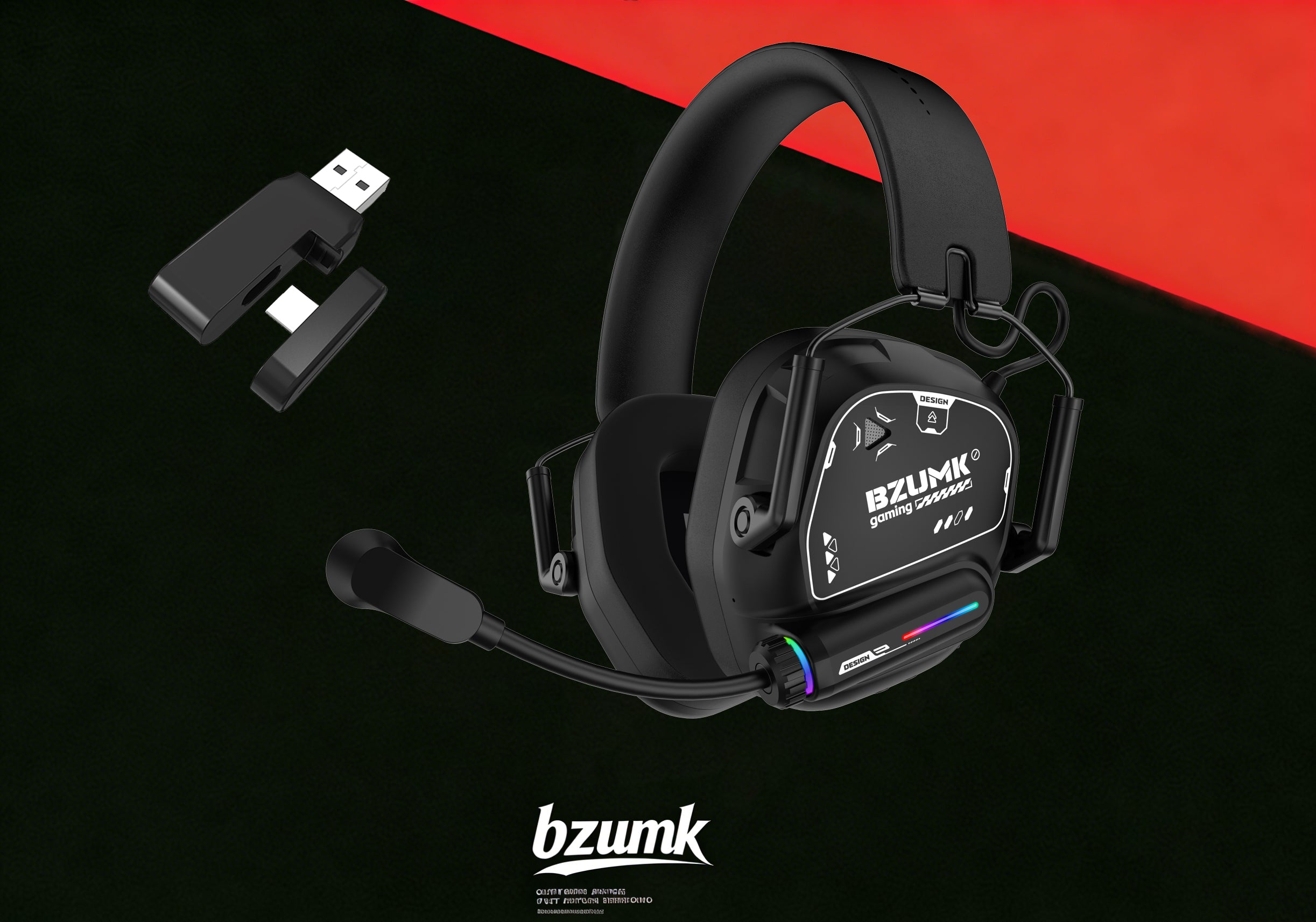 Wireless Gaming Headset Bzumk GT880, 3 Connection Modes 2.4G USB Dongle Bluetooth Wired Gaming Headphones, Over Ear Headset with Mic &amp; RGB Lights for Gamers Laptop Game Consoles