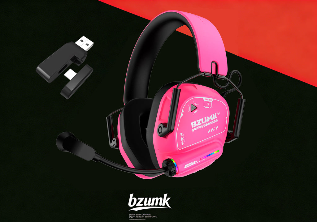 Bzumk GT880 Pink Gaming Earphones with Three Modes for Free Switching, Low Latency 2.4G Wireless Stereo Bass Earphones, Equipped with Clear Microphone RGB Lights, Suitable for Electronic Sports Games Live Music Streaming