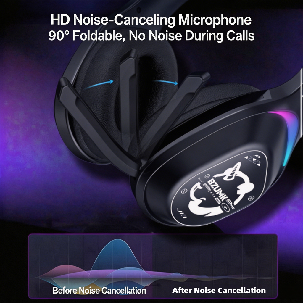 Bzumk Gzum1 Wireless Gaming Headset 3 Mode Bluetooth 2.4G Wired Headphones with Mic Noise Cancelling Over Ear Game Headphones for PC PS5 Switch Phone