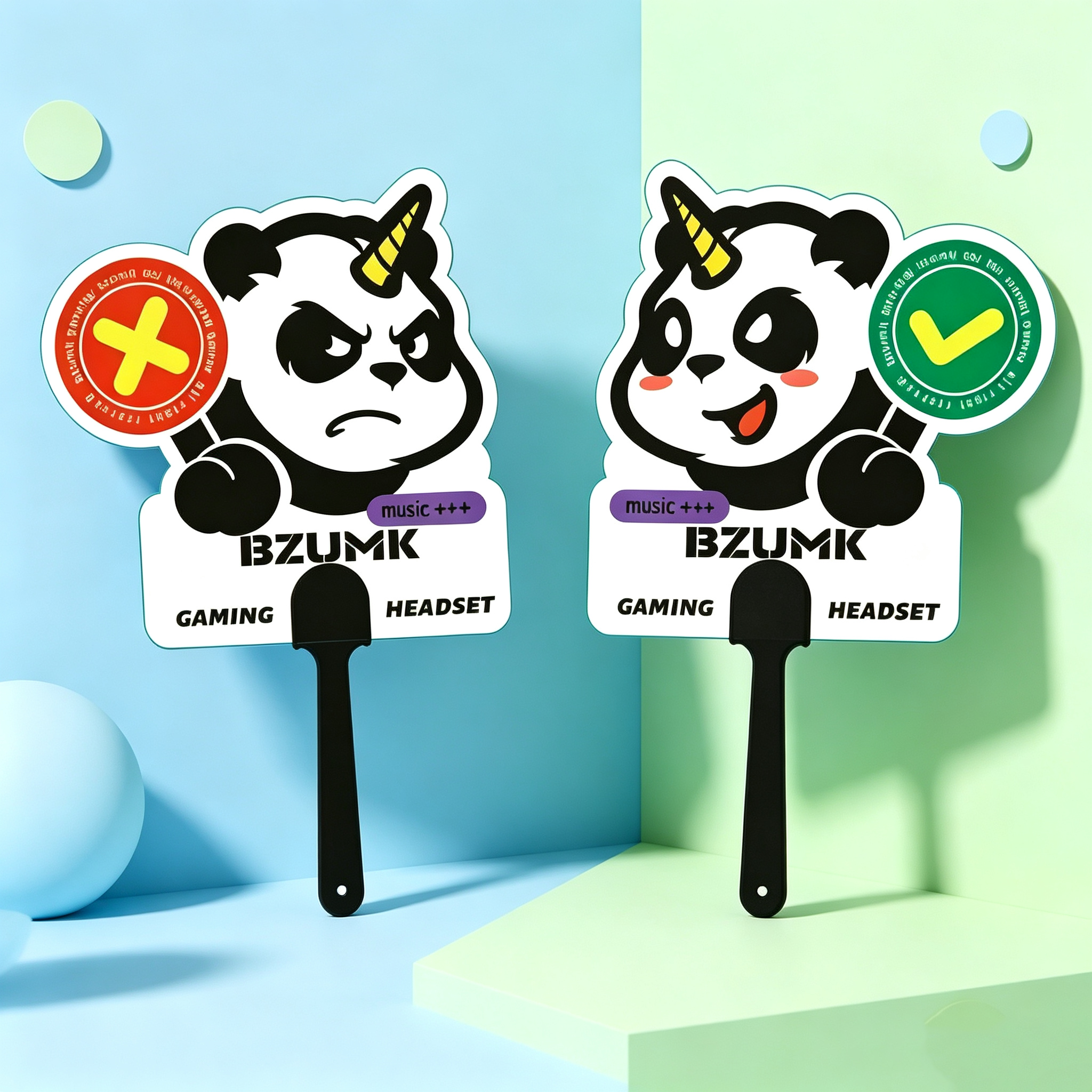 Cute Unicorn Panda Hand Fan BZUMK Handheld Fan Yes No Sign Plastic Hand Fan for Game Shop Display