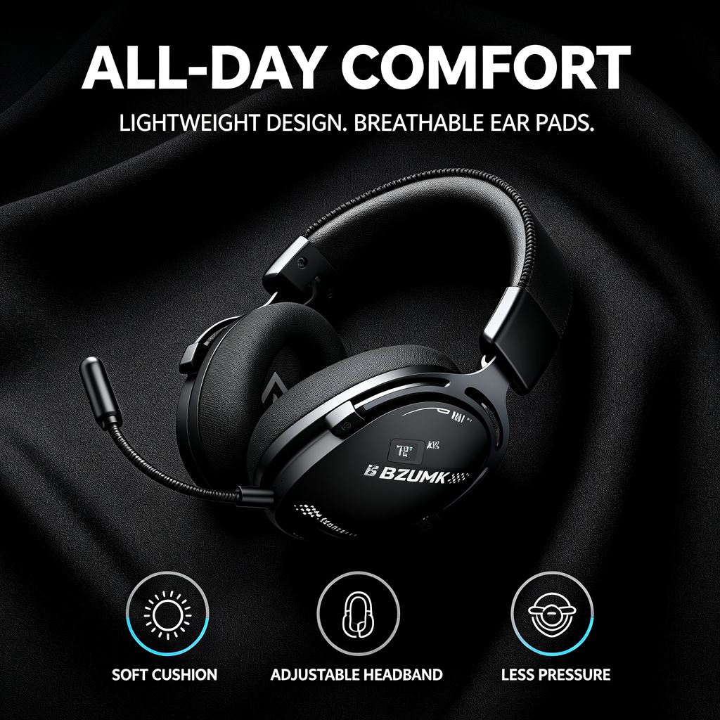 Bzumk GT802 3-Mode Gaming Headset 2.4G Wireless Bluetooth 5.3 Wired Over Ear Headphones Low Latency RGB Light Detachable Mic Noise Isolation Game Headset for PC PS5 Xbox Switch Mobile