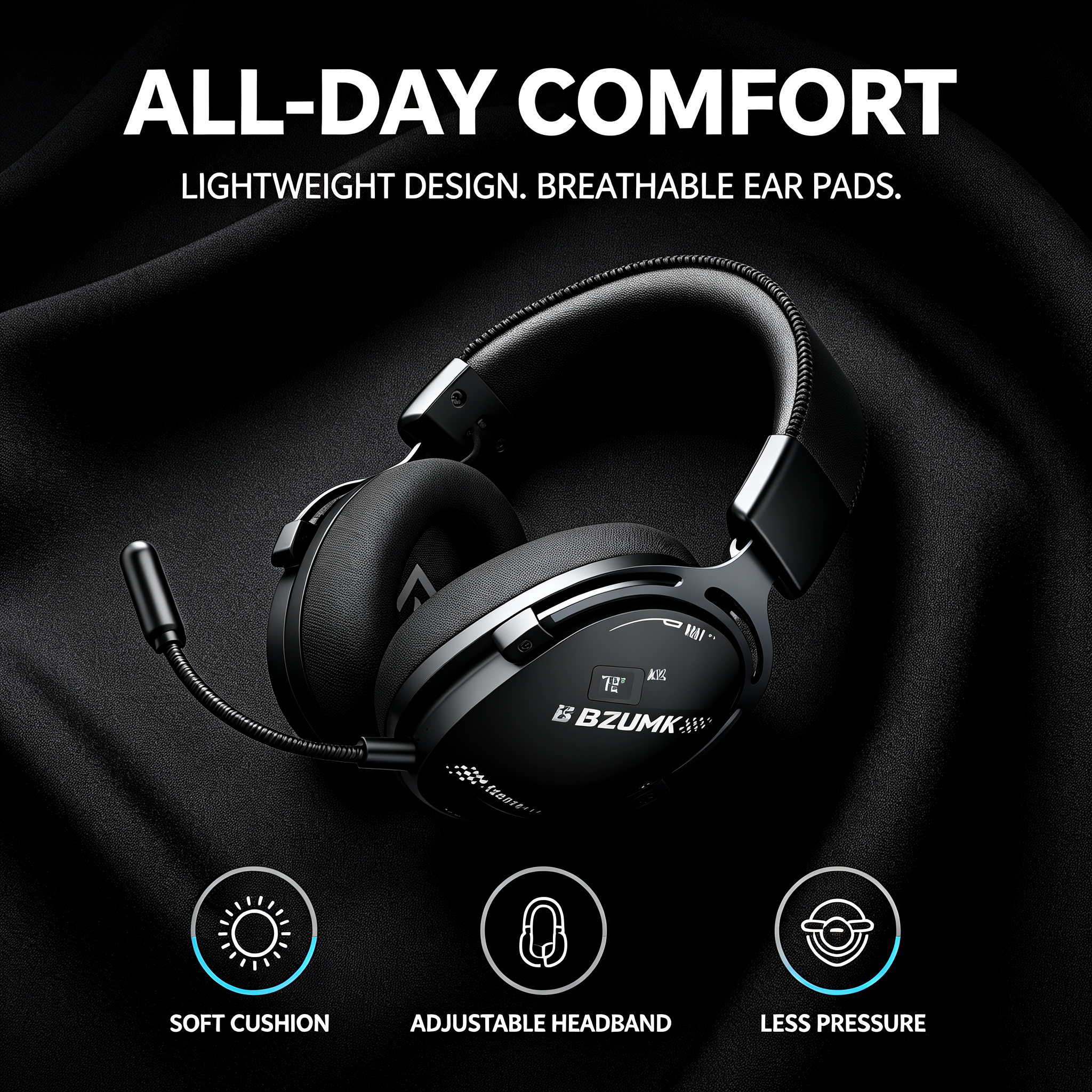Bzumk GT802 3-Mode Gaming Headset 2.4G Wireless Bluetooth 5.3 Wired Over Ear Headphones Low Latency RGB Light Detachable Mic Noise Isolation Game Headset for PC PS5 Xbox Switch Mobile