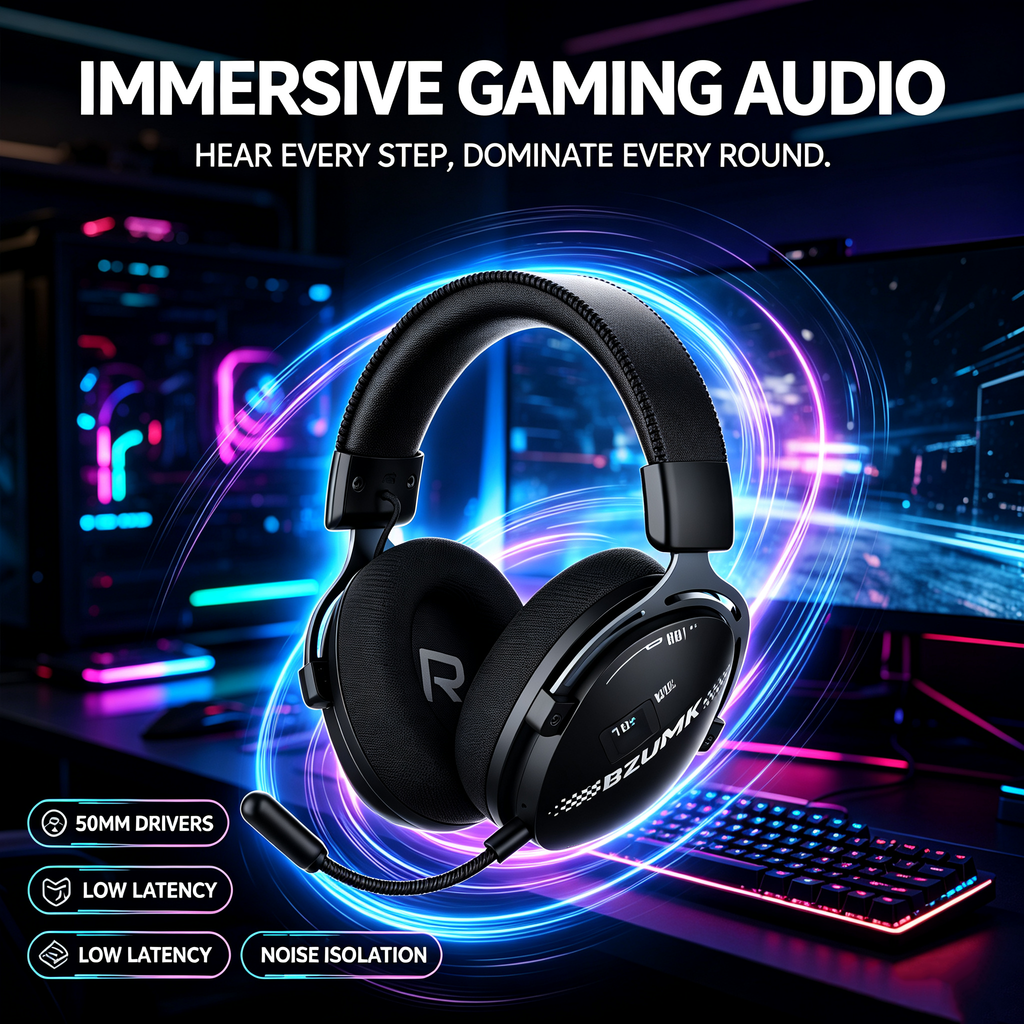 Bzumk GT802 3-Mode Gaming Headset 2.4G Wireless Bluetooth 5.3 Wired Over Ear Headphones Low Latency RGB Light Detachable Mic Noise Isolation Game Headset for PC PS5 Xbox Switch Mobile