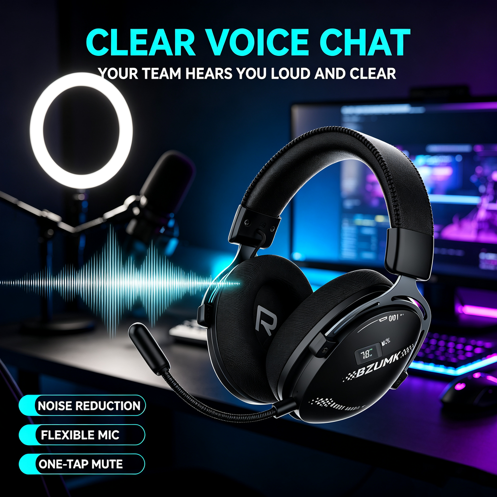 Bzumk GT802 3-Mode Gaming Headset 2.4G Wireless Bluetooth 5.3 Wired Over Ear Headphones Low Latency RGB Light Detachable Mic Noise Isolation Game Headset for PC PS5 Xbox Switch Mobile
