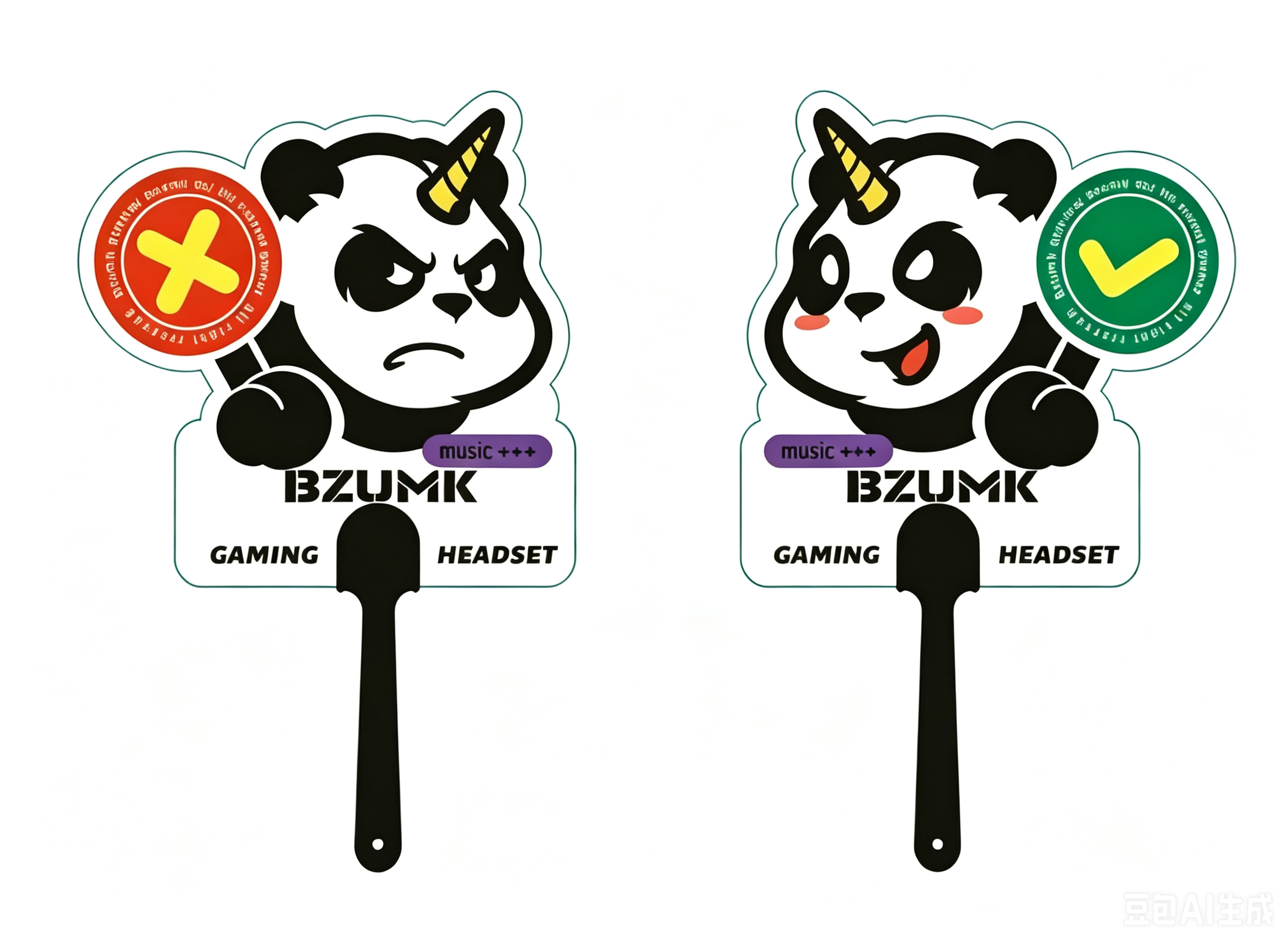 Cute Unicorn Panda Hand Fan BZUMK Handheld Fan Yes No Sign Plastic Hand Fan for Game Shop Display