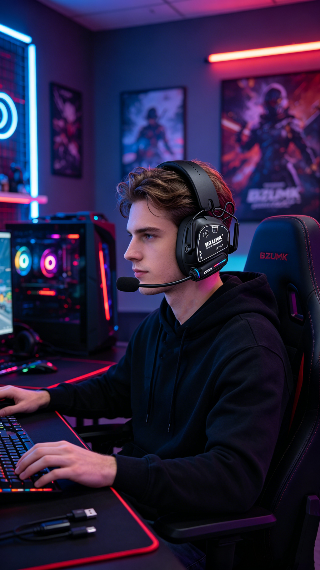 Wireless Gaming Headset Bzumk GT880, 3 Connection Modes 2.4G USB Dongle Bluetooth Wired Gaming Headphones, Over Ear Headset with Mic &amp; RGB Lights for Gamers Laptop Game Consoles