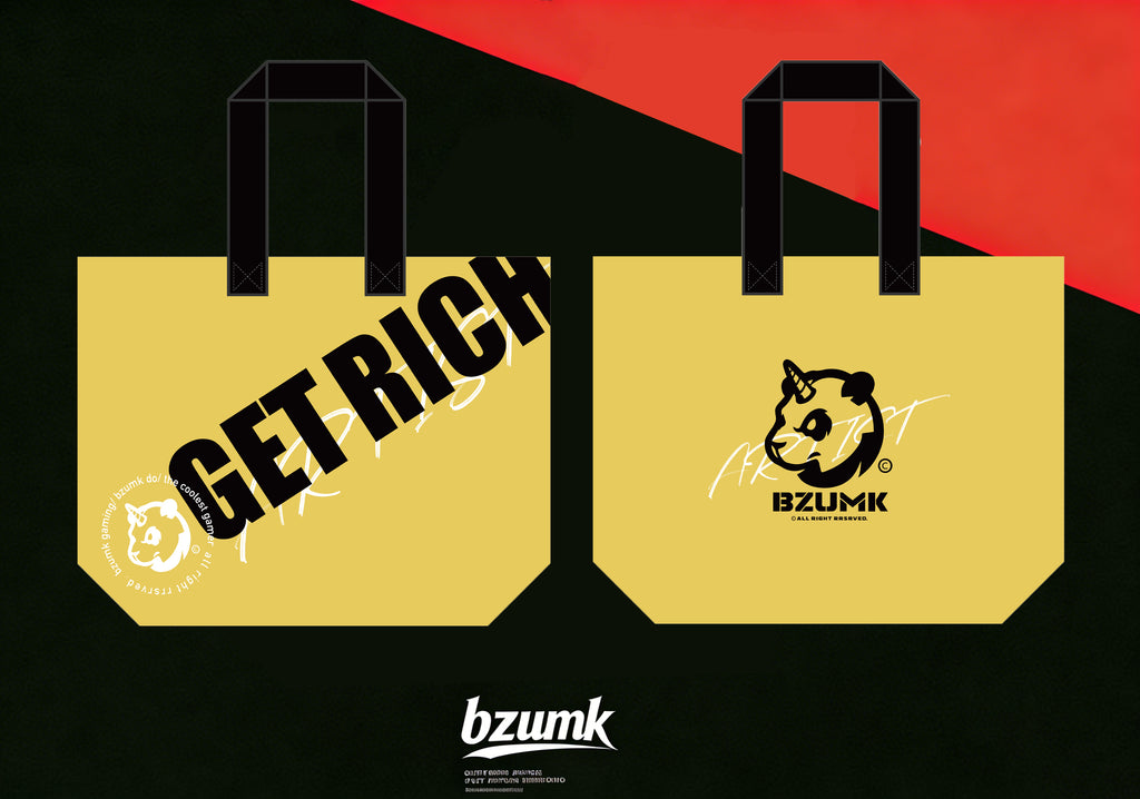 Streetwear BZUMK Yellow Tote Bags With Black Handle GET RICH Graphic Panda Logo Reusable Gift